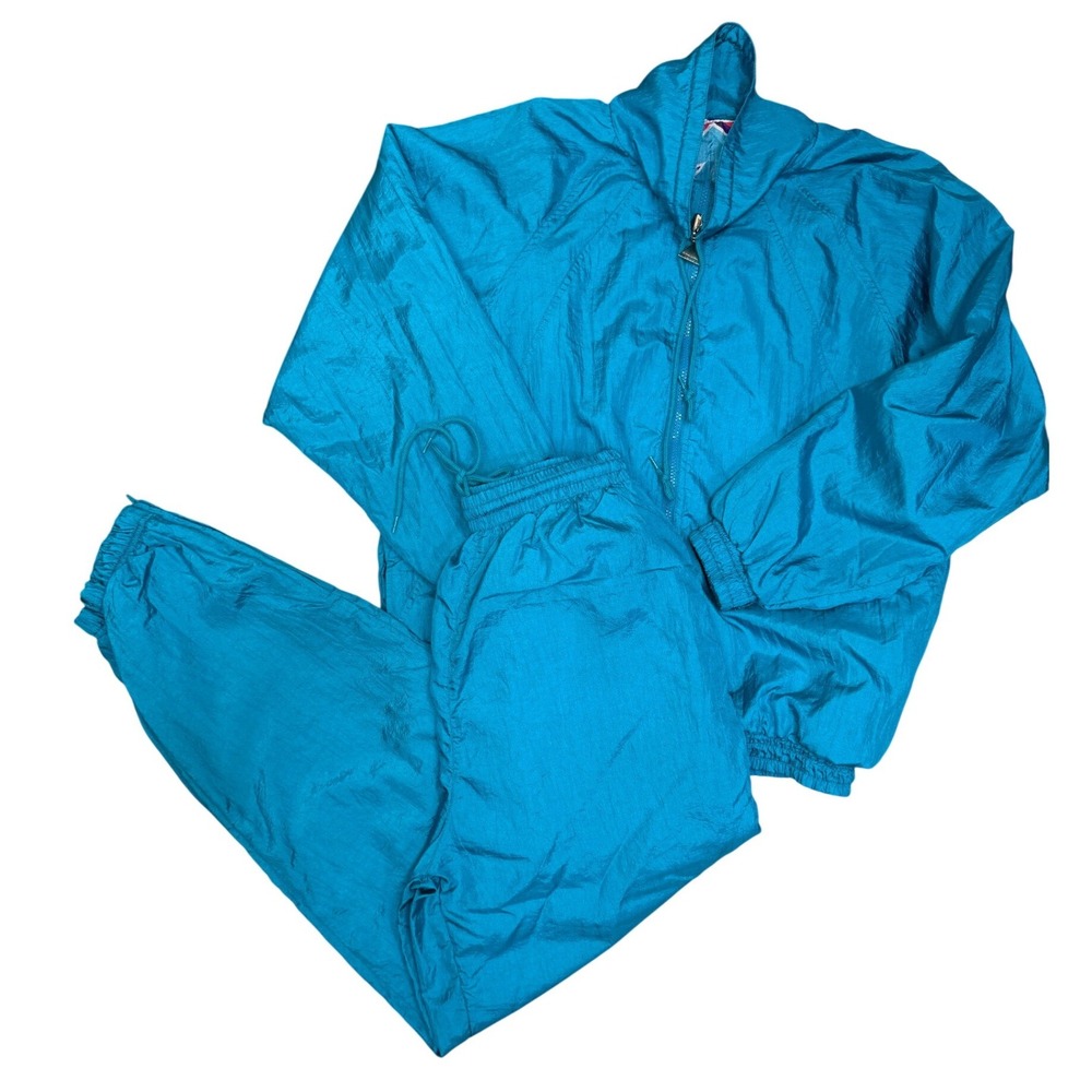 VTG 80s 90s Tracksuit Womens‎ Teal Pink Multicolor Windbreaker Set Reversible - Picture 6 of 16